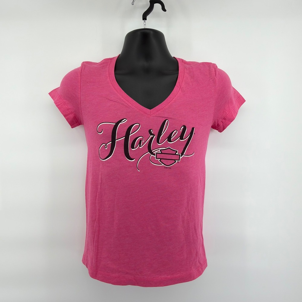 Harley-Davidson T-Shirt Womens XS Pink V-Neck Barnett El Paso Texas Dealer Tee